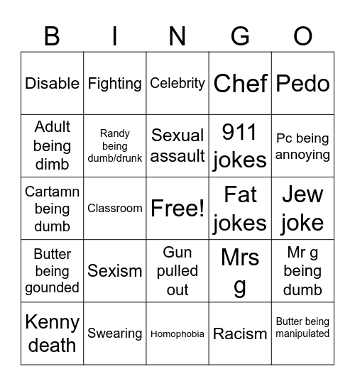 South Bingo Card