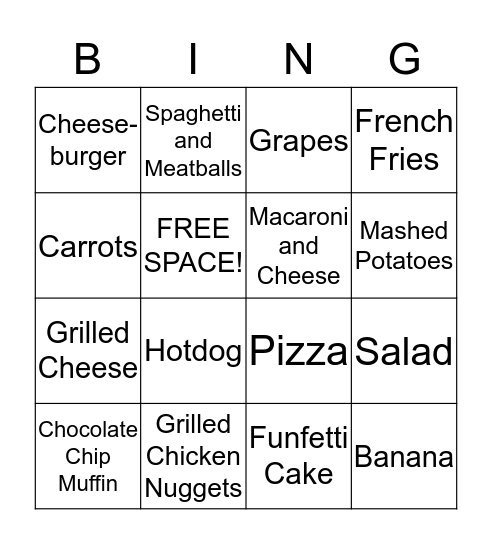 Nutrition BINGO! Bingo Card
