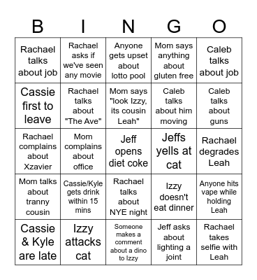 Family Christmas Bingo Card