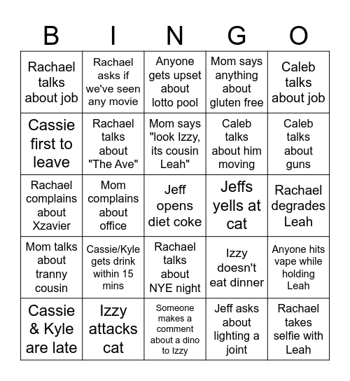 Family Christmas Bingo Card