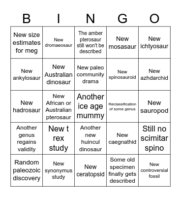 Paleontology 2025 Bingo Card