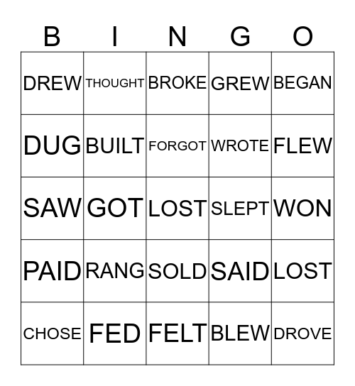IXL Irregular Verbs (grade 3)  Bingo Card