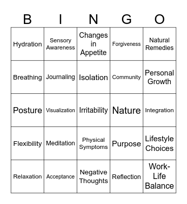 Healthy Body, Healthy Mind Bingo Card