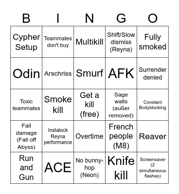 VALORANT Iron Bingo Card