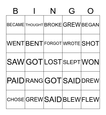 IXL Irregular Verbs (grade 3)  Bingo Card