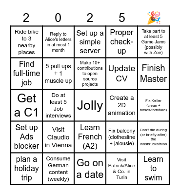2025 Resolutions Bingo Card