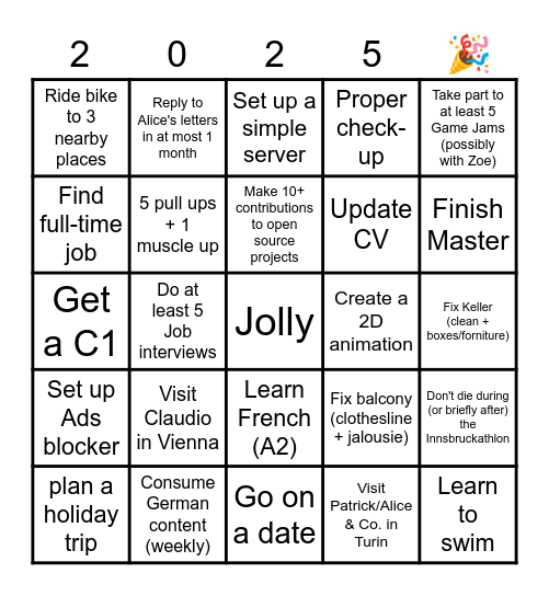 2025 Resolutions Bingo Card