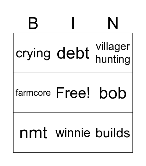 acnh bingo Card