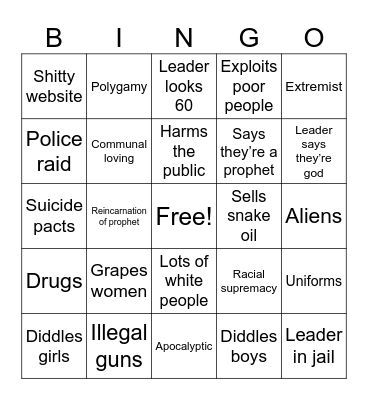 Cults Bingo Card