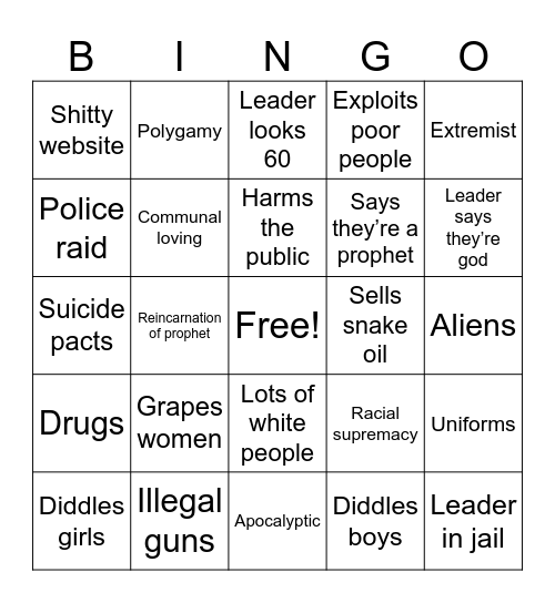 Cults Bingo Card