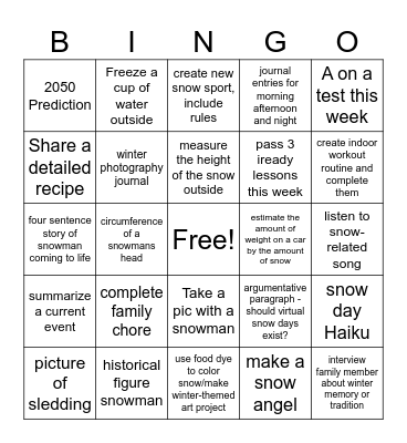 Winter Bingo Card