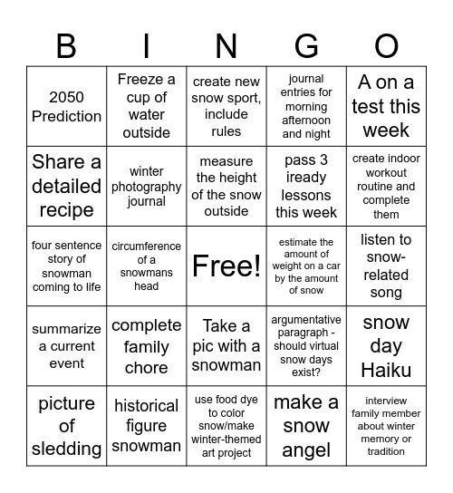 Winter Bingo Card