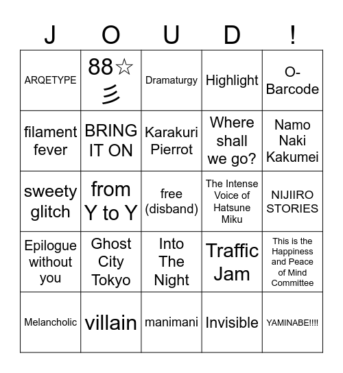 joud’s unchanging warmth bingo Card