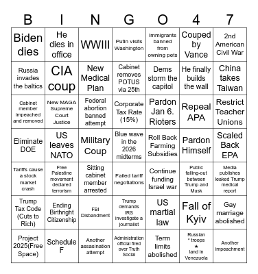 Trump 2nd term bingo Card