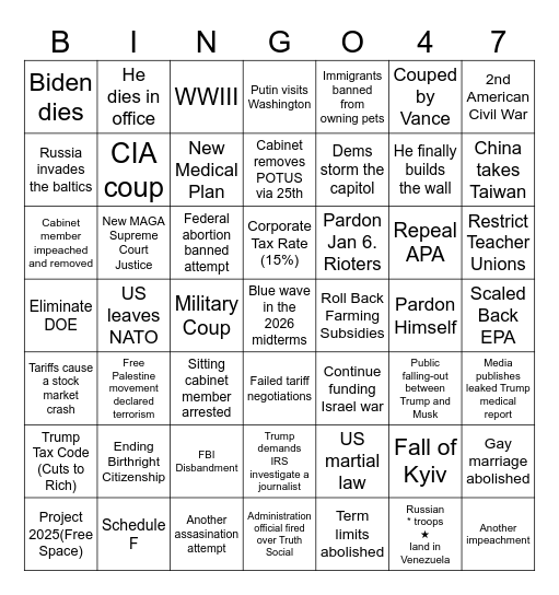 Trump 2nd term bingo Card