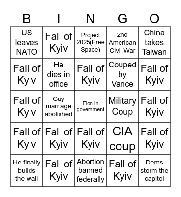 Trump 2nd term bingo Card