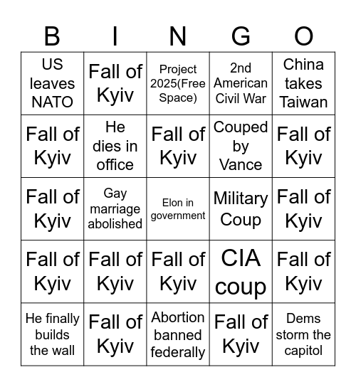 Trump 2nd term bingo Card