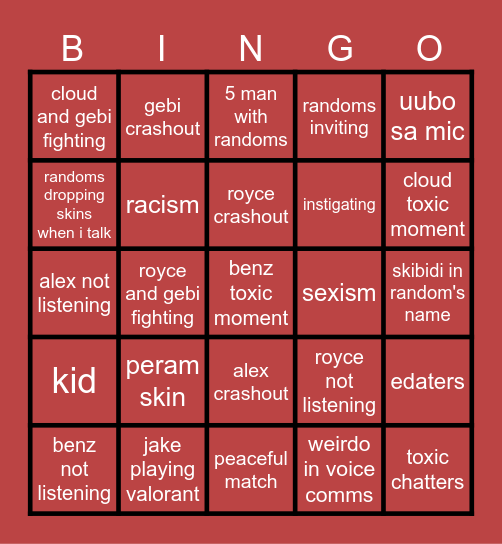 VALORANT Bingo Card