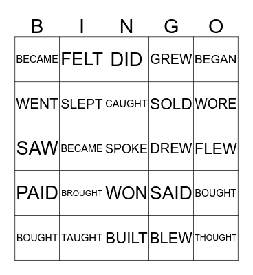 IXL Irregular Verbs (grade 3)  Bingo Card