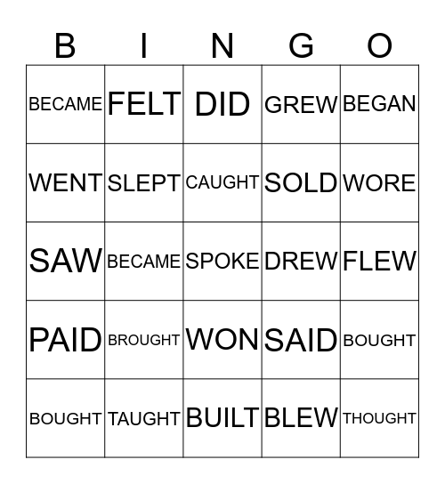 IXL Irregular Verbs (grade 3)  Bingo Card