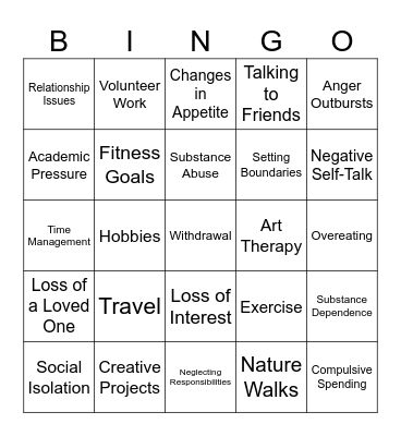 Mental Health Bingo Card