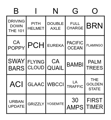California Streaming Bingo Card