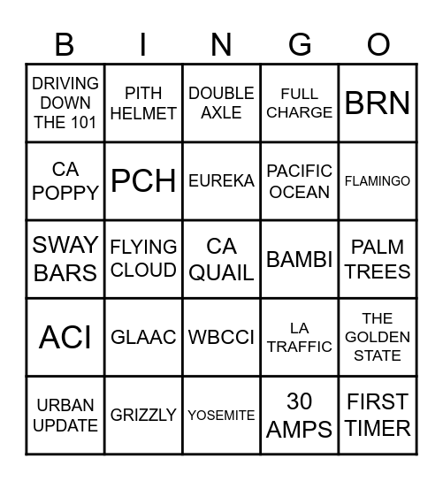 California Streaming Bingo Card