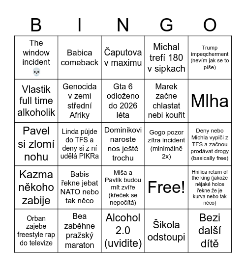 Kokotycinky 2025 bingo (Michal) Bingo Card