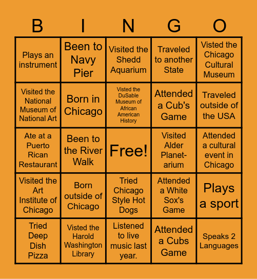 Social Bingo Card