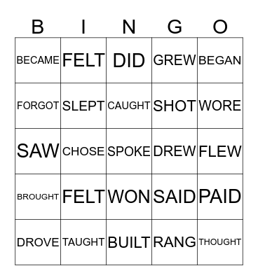 IXL Irregular Verbs (grade 3)  Bingo Card