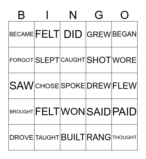 IXL Irregular Verbs (grade 3)  Bingo Card