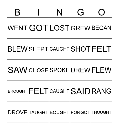 IXL Irregular Verbs (grade 3)  Bingo Card