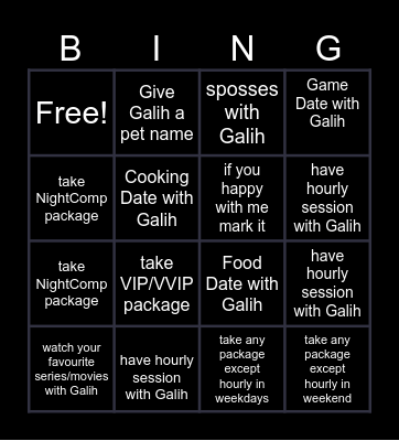 BINGO WITH GALIH Bingo Card
