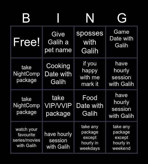 BINGO WITH GALIH Bingo Card