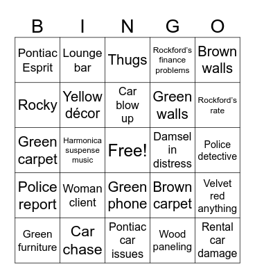 Rockford Files Bingo Card
