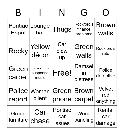 Rockford Files Bingo Card