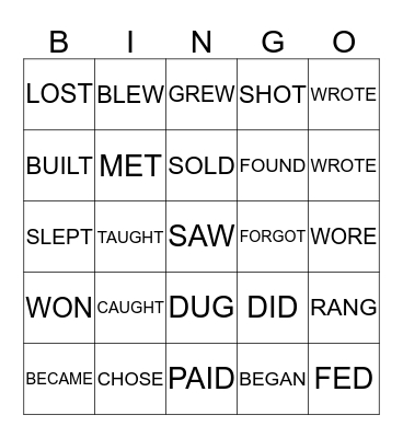 IXL Irregular Verbs (grade 3)  Bingo Card