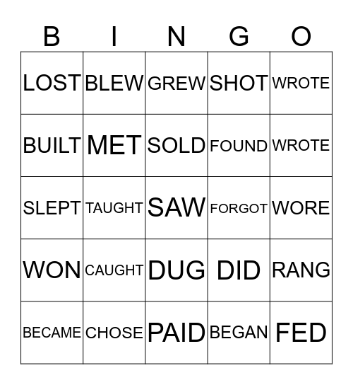 IXL Irregular Verbs (grade 3)  Bingo Card