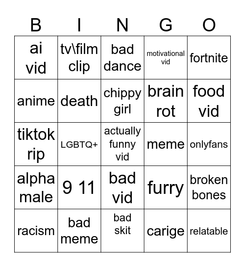 instergram Bingo Card