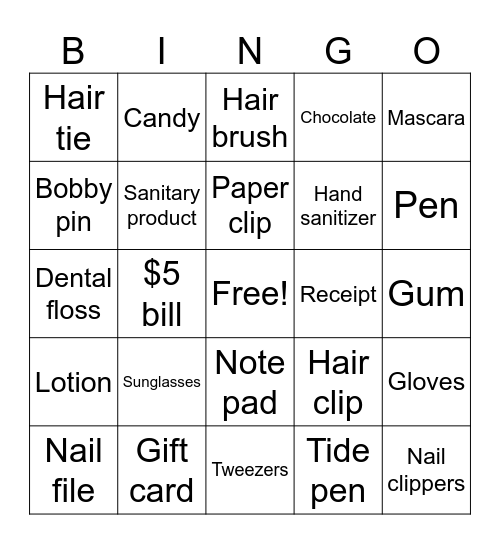 What’s in your purse? Bingo Card