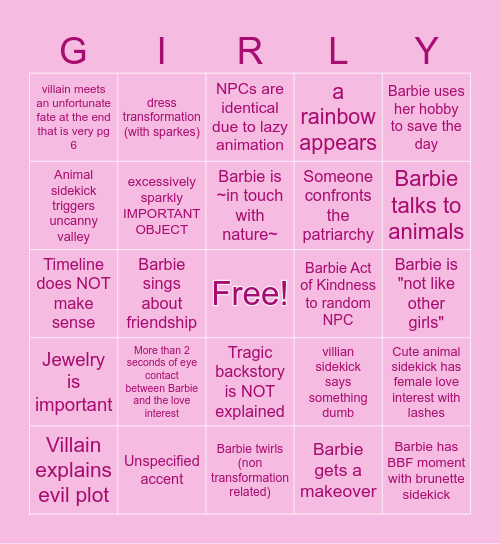 BARBIE MOVIE BINGO Card