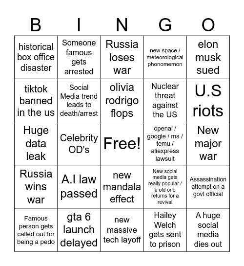 2025 Bingo Card