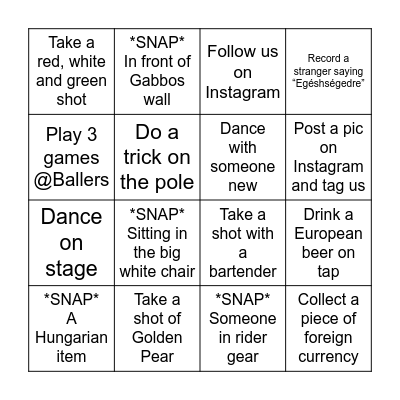 PUB CRAWL HUNT Bingo Card