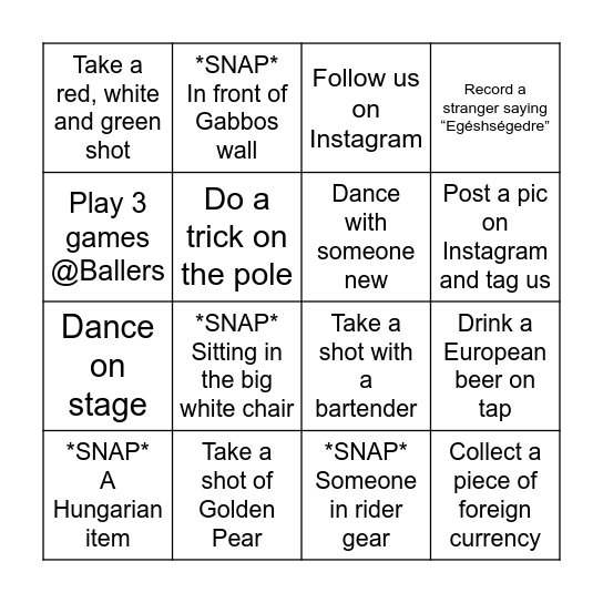 PUB CRAWL HUNT Bingo Card