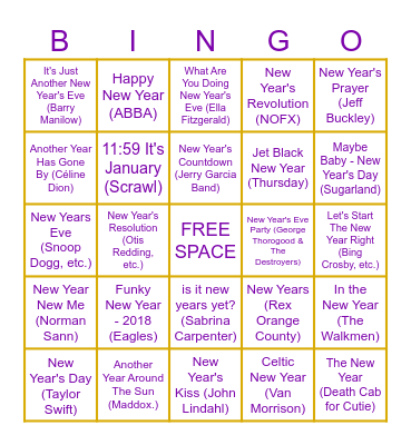 New Years BINGO Card