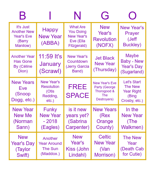 New Years BINGO Card