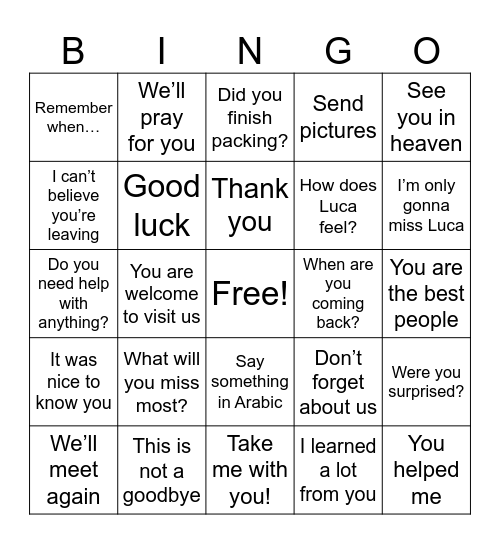 Untitled Bingo Card