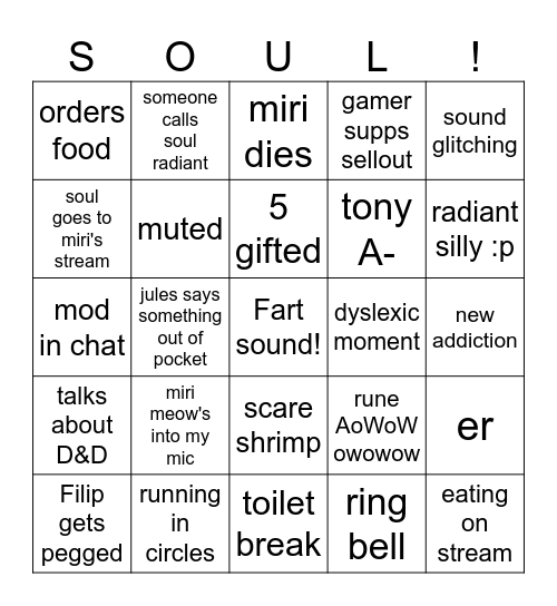 Soul Stream Bingo Card