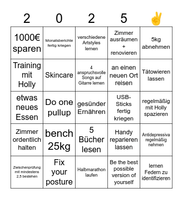Neujahresvorsätze Bingo Card