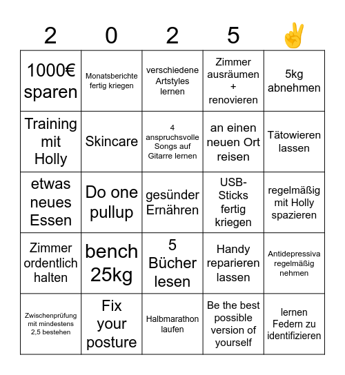 Neujahresvorsätze Bingo Card